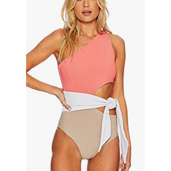 Beach Riot Coral Colorblocked Carlie One Piece Swim Suit S - Picture 3 of 4